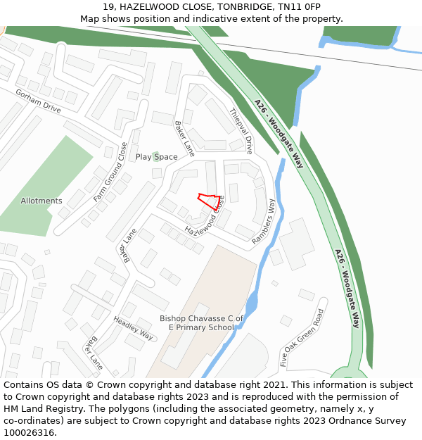 19, HAZELWOOD CLOSE, TONBRIDGE, TN11 0FP: Location map and indicative extent of plot