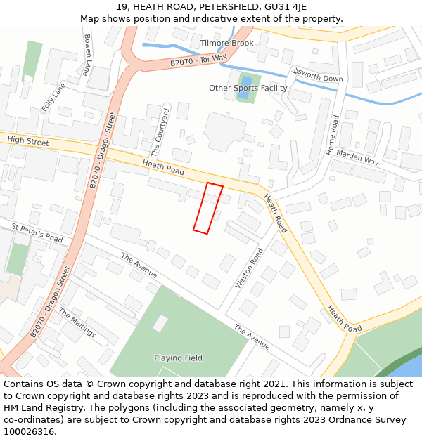 19, HEATH ROAD, PETERSFIELD, GU31 4JE: Location map and indicative extent of plot
