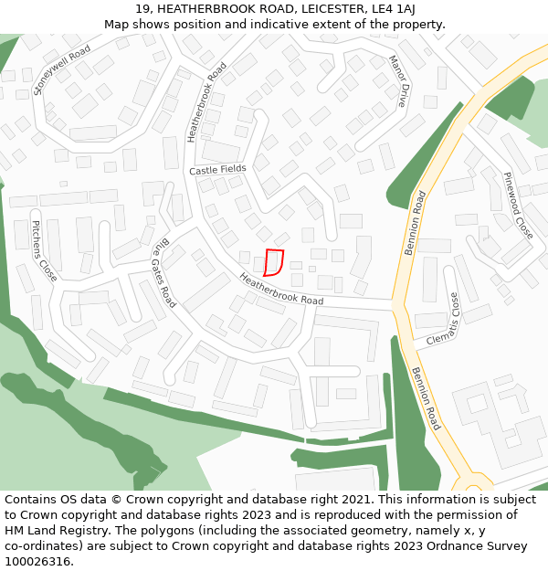 19, HEATHERBROOK ROAD, LEICESTER, LE4 1AJ: Location map and indicative extent of plot