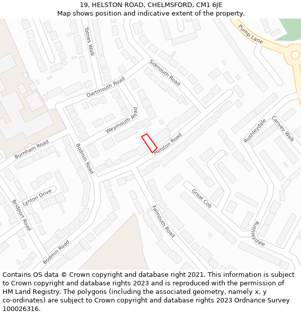 19, HELSTON ROAD, CHELMSFORD, CM1 6JE: Location map and indicative extent of plot