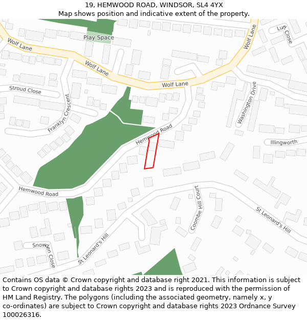 19, HEMWOOD ROAD, WINDSOR, SL4 4YX: Location map and indicative extent of plot