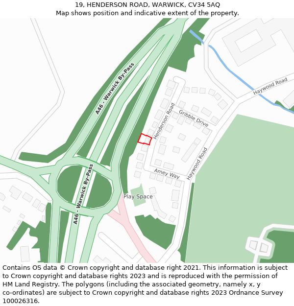 19, HENDERSON ROAD, WARWICK, CV34 5AQ: Location map and indicative extent of plot