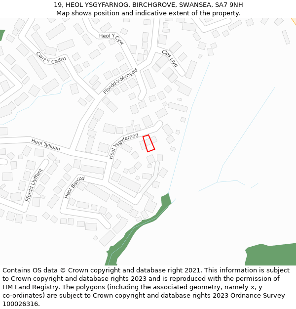 19, HEOL YSGYFARNOG, BIRCHGROVE, SWANSEA, SA7 9NH: Location map and indicative extent of plot