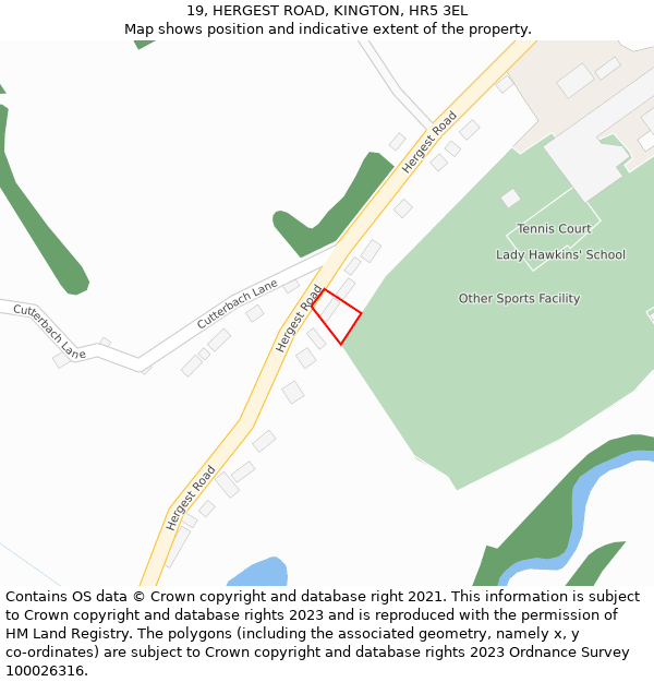 19, HERGEST ROAD, KINGTON, HR5 3EL: Location map and indicative extent of plot