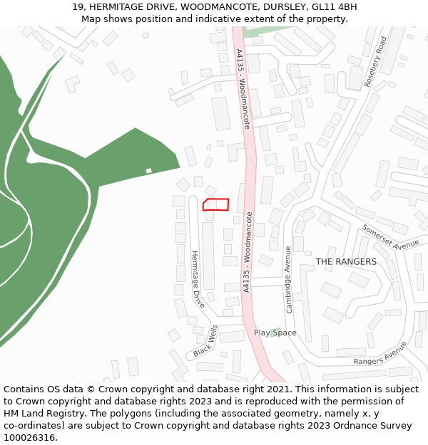 19, HERMITAGE DRIVE, WOODMANCOTE, DURSLEY, GL11 4BH: Location map and indicative extent of plot