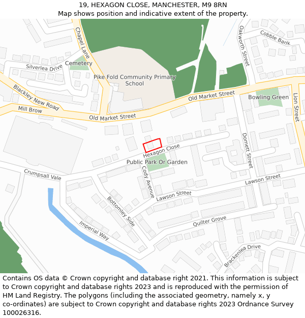 19, HEXAGON CLOSE, MANCHESTER, M9 8RN: Location map and indicative extent of plot