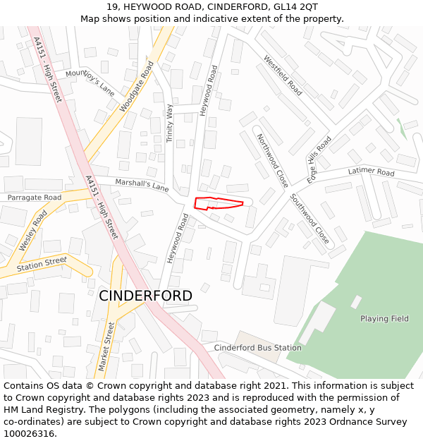 19, HEYWOOD ROAD, CINDERFORD, GL14 2QT: Location map and indicative extent of plot