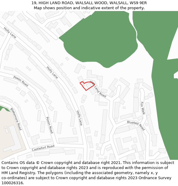 19, HIGH LAND ROAD, WALSALL WOOD, WALSALL, WS9 9ER: Location map and indicative extent of plot