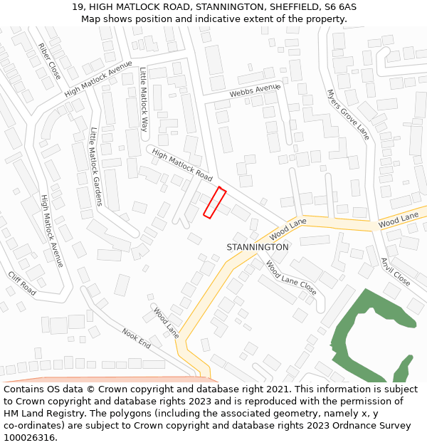 19, HIGH MATLOCK ROAD, STANNINGTON, SHEFFIELD, S6 6AS: Location map and indicative extent of plot