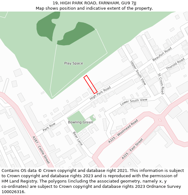 19, HIGH PARK ROAD, FARNHAM, GU9 7JJ: Location map and indicative extent of plot