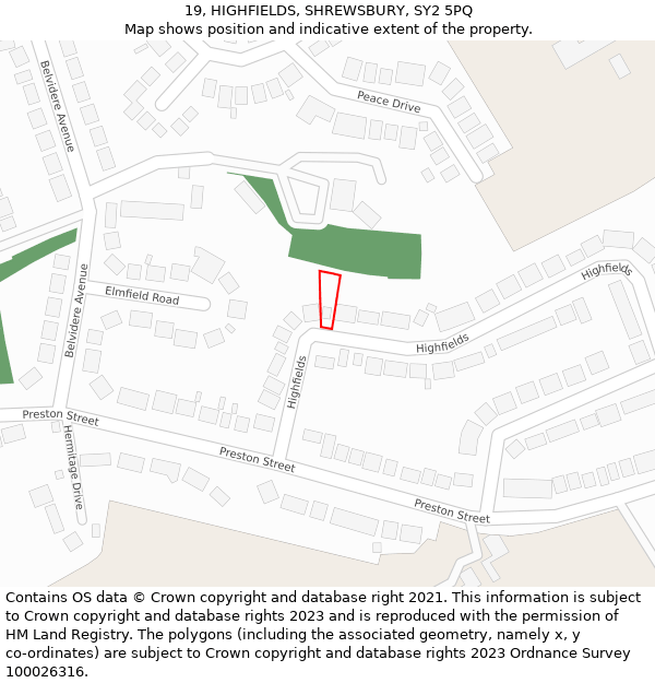 19, HIGHFIELDS, SHREWSBURY, SY2 5PQ: Location map and indicative extent of plot