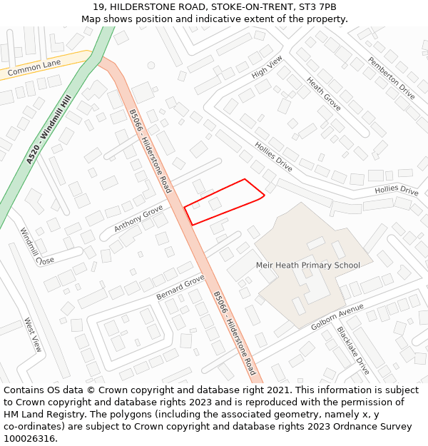 19, HILDERSTONE ROAD, STOKE-ON-TRENT, ST3 7PB: Location map and indicative extent of plot