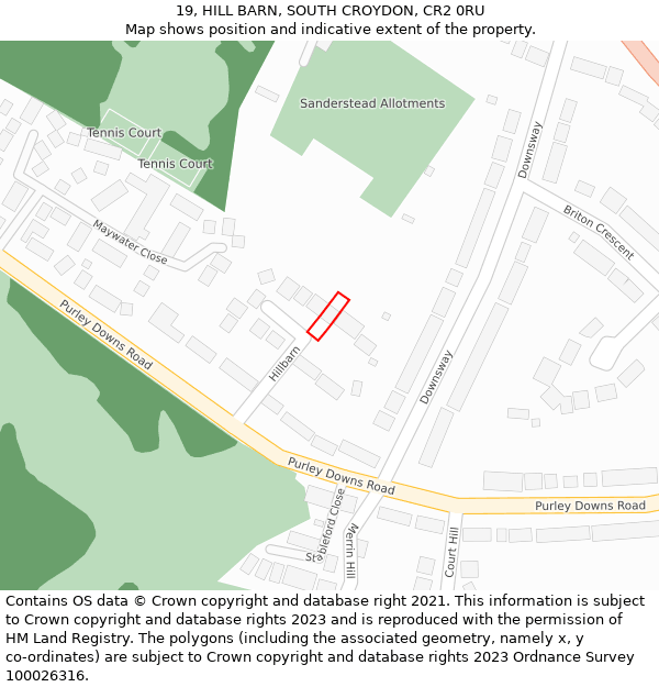 19, HILL BARN, SOUTH CROYDON, CR2 0RU: Location map and indicative extent of plot