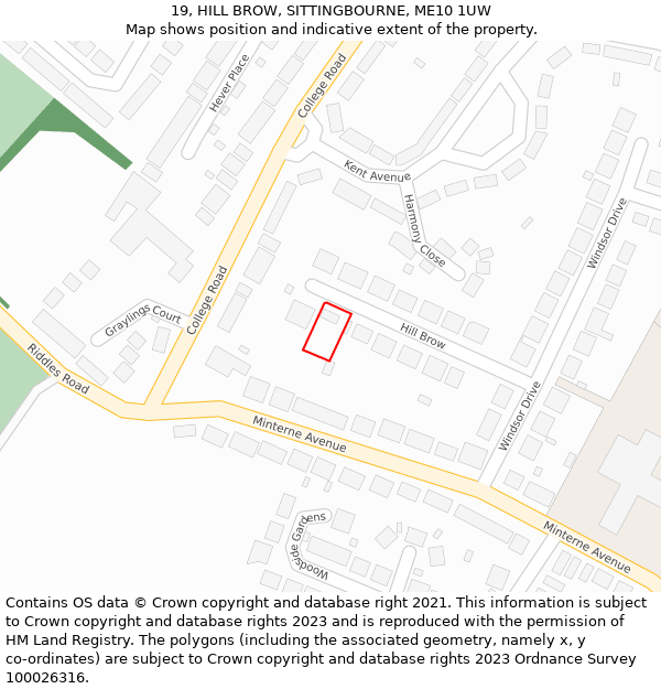 19, HILL BROW, SITTINGBOURNE, ME10 1UW: Location map and indicative extent of plot