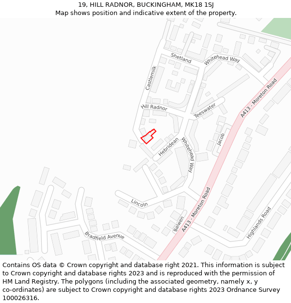 19, HILL RADNOR, BUCKINGHAM, MK18 1SJ: Location map and indicative extent of plot