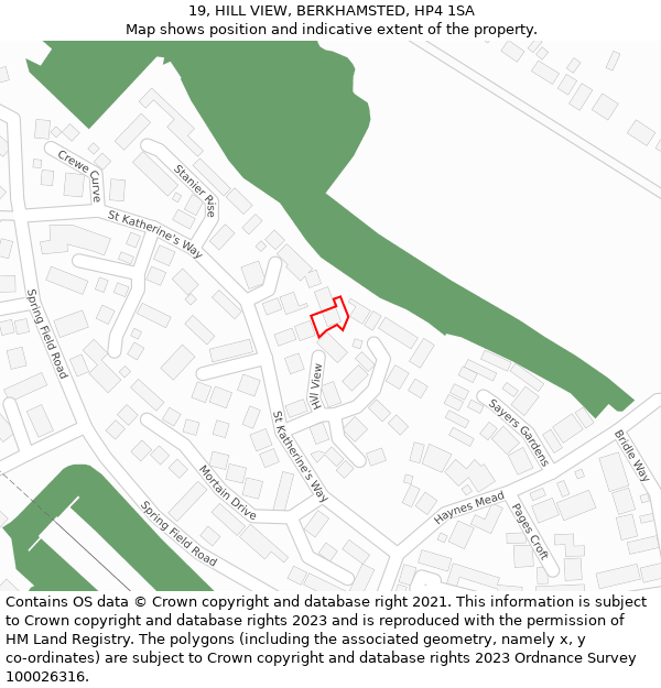 19, HILL VIEW, BERKHAMSTED, HP4 1SA: Location map and indicative extent of plot