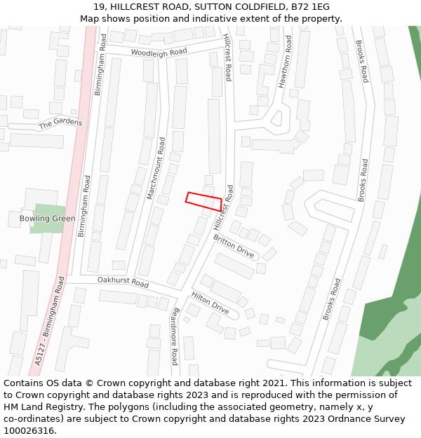 19, HILLCREST ROAD, SUTTON COLDFIELD, B72 1EG: Location map and indicative extent of plot