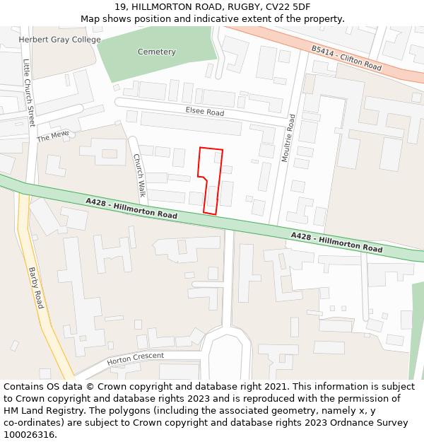 19, HILLMORTON ROAD, RUGBY, CV22 5DF: Location map and indicative extent of plot