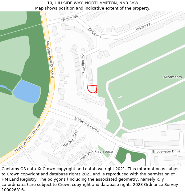 19, HILLSIDE WAY, NORTHAMPTON, NN3 3AW: Location map and indicative extent of plot