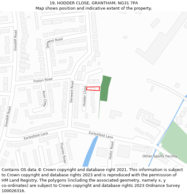 19, HODDER CLOSE, GRANTHAM, NG31 7PA: Location map and indicative extent of plot