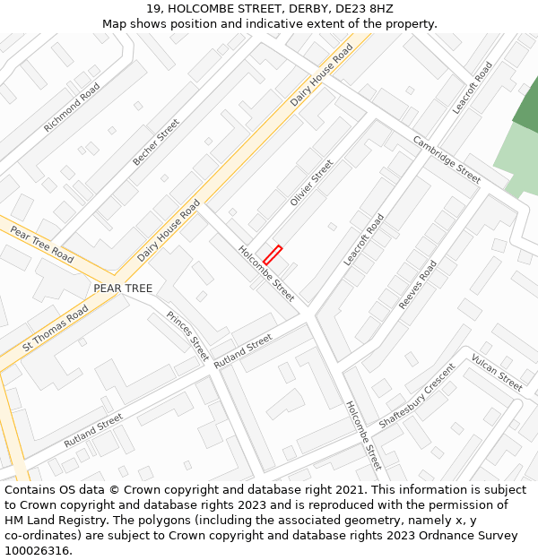 19, HOLCOMBE STREET, DERBY, DE23 8HZ: Location map and indicative extent of plot