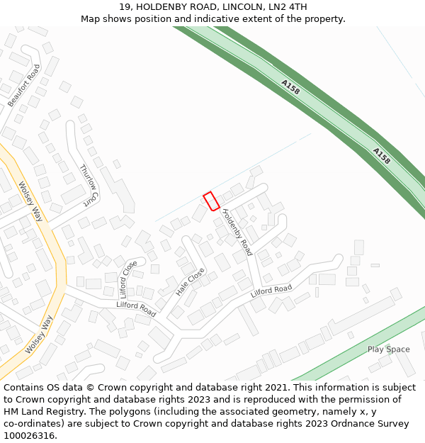 19, HOLDENBY ROAD, LINCOLN, LN2 4TH: Location map and indicative extent of plot