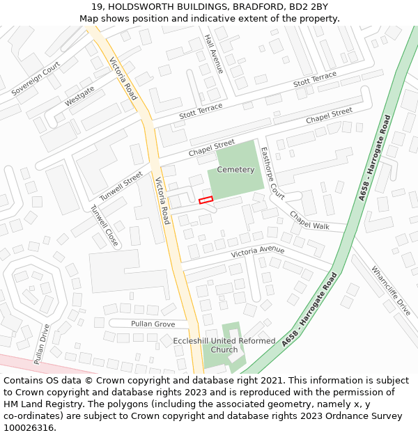 19, HOLDSWORTH BUILDINGS, BRADFORD, BD2 2BY: Location map and indicative extent of plot
