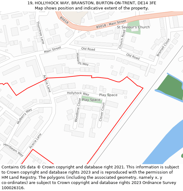 19, HOLLYHOCK WAY, BRANSTON, BURTON-ON-TRENT, DE14 3FE: Location map and indicative extent of plot