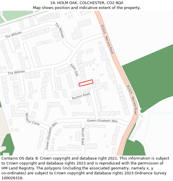 19, HOLM OAK, COLCHESTER, CO2 8QA: Location map and indicative extent of plot