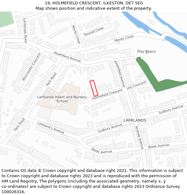 19, HOLMEFIELD CRESCENT, ILKESTON, DE7 5EG: Location map and indicative extent of plot