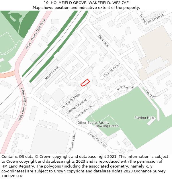 19, HOLMFIELD GROVE, WAKEFIELD, WF2 7AE: Location map and indicative extent of plot