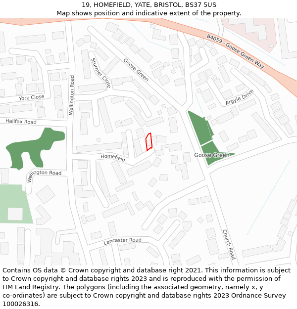 19, HOMEFIELD, YATE, BRISTOL, BS37 5US: Location map and indicative extent of plot