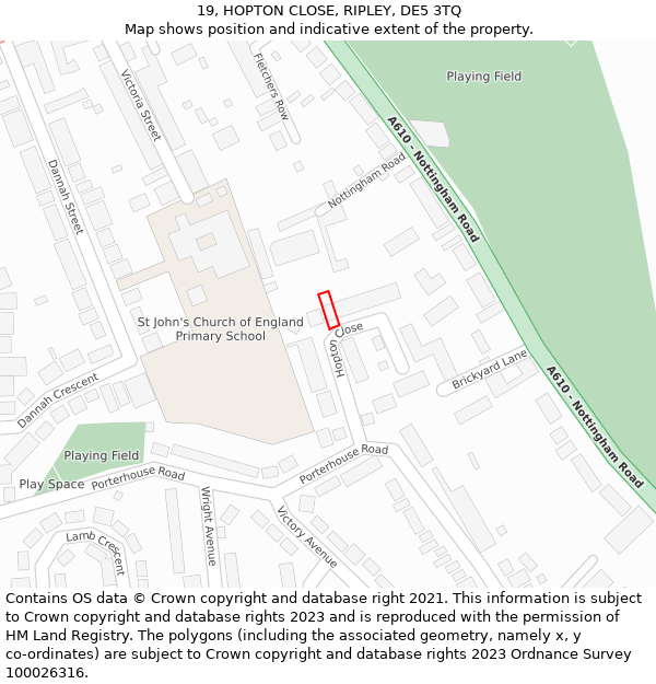 19, HOPTON CLOSE, RIPLEY, DE5 3TQ: Location map and indicative extent of plot