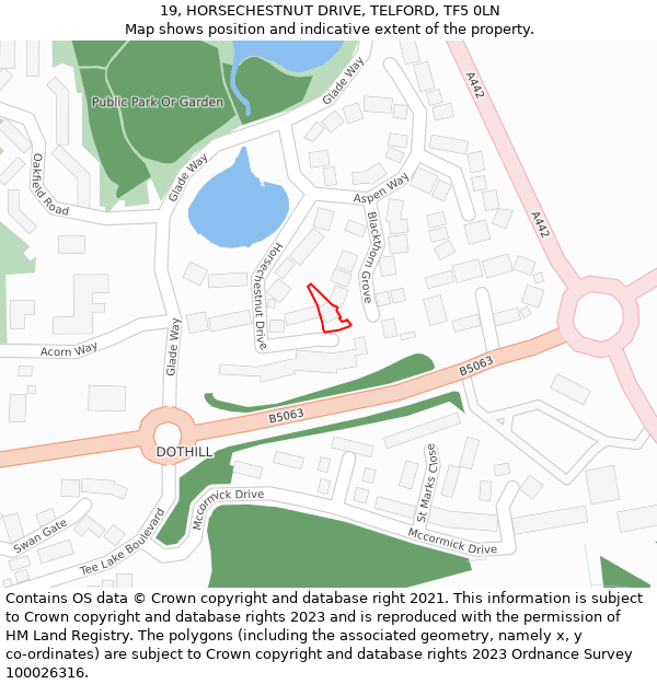 19, HORSECHESTNUT DRIVE, TELFORD, TF5 0LN: Location map and indicative extent of plot