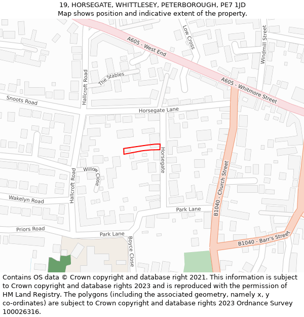 19, HORSEGATE, WHITTLESEY, PETERBOROUGH, PE7 1JD: Location map and indicative extent of plot