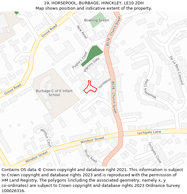 19, HORSEPOOL, BURBAGE, HINCKLEY, LE10 2DH: Location map and indicative extent of plot