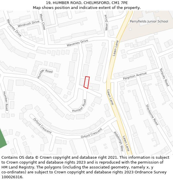 19, HUMBER ROAD, CHELMSFORD, CM1 7PE: Location map and indicative extent of plot
