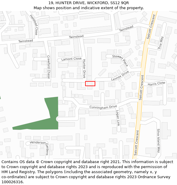 19, HUNTER DRIVE, WICKFORD, SS12 9QR: Location map and indicative extent of plot