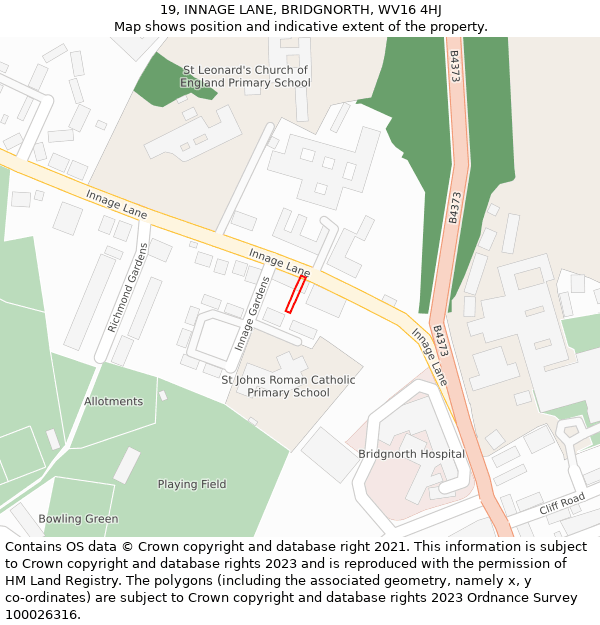 19, INNAGE LANE, BRIDGNORTH, WV16 4HJ: Location map and indicative extent of plot