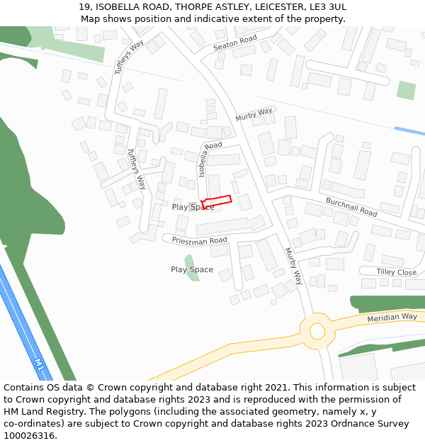 19, ISOBELLA ROAD, THORPE ASTLEY, LEICESTER, LE3 3UL: Location map and indicative extent of plot