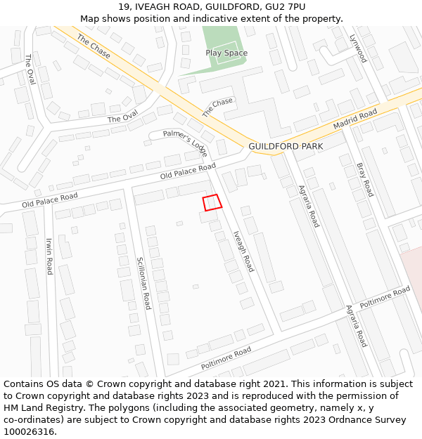 19, IVEAGH ROAD, GUILDFORD, GU2 7PU: Location map and indicative extent of plot