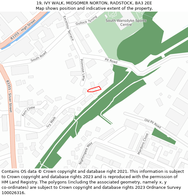 19, IVY WALK, MIDSOMER NORTON, RADSTOCK, BA3 2EE: Location map and indicative extent of plot