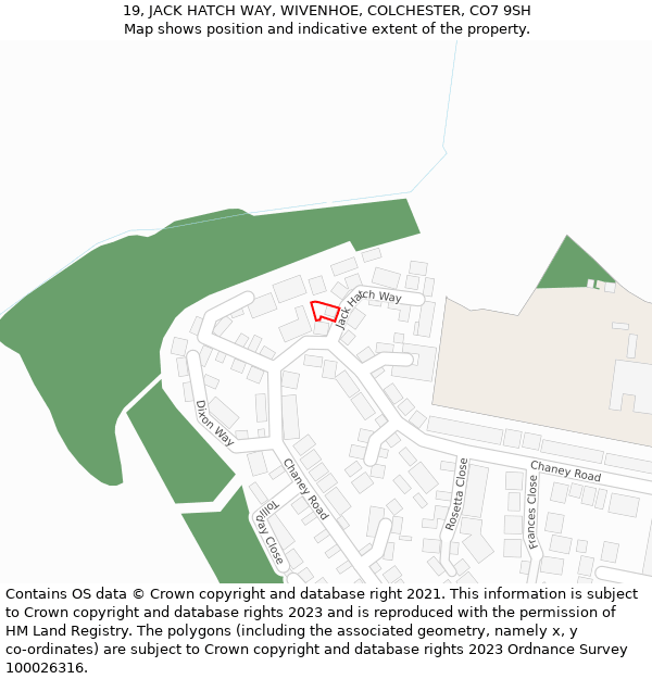 19, JACK HATCH WAY, WIVENHOE, COLCHESTER, CO7 9SH: Location map and indicative extent of plot