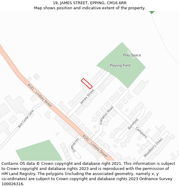 19, JAMES STREET, EPPING, CM16 6RR: Location map and indicative extent of plot