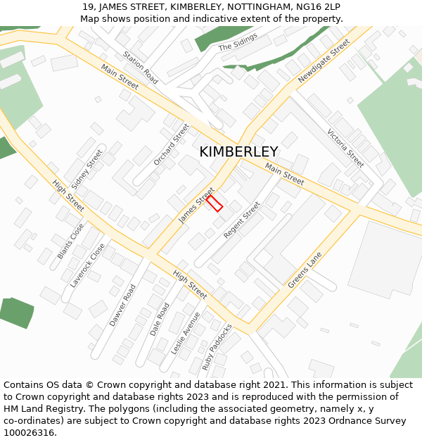 19, JAMES STREET, KIMBERLEY, NOTTINGHAM, NG16 2LP: Location map and indicative extent of plot