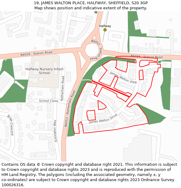 19, JAMES WALTON PLACE, HALFWAY, SHEFFIELD, S20 3GP: Location map and indicative extent of plot