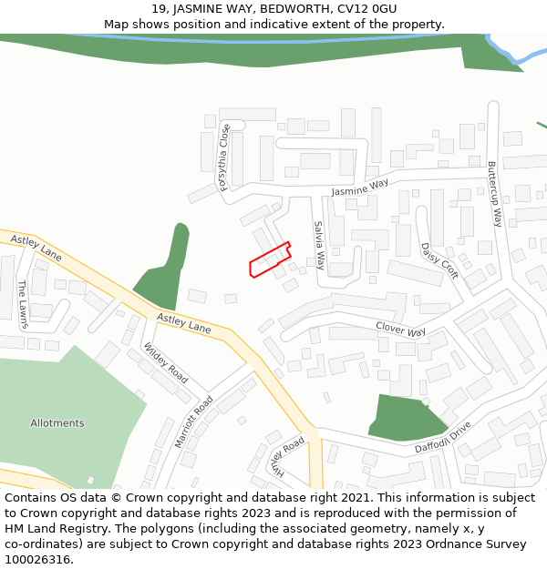 19, JASMINE WAY, BEDWORTH, CV12 0GU: Location map and indicative extent of plot