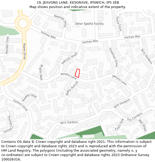 19, JEAVONS LANE, KESGRAVE, IPSWICH, IP5 2EB: Location map and indicative extent of plot