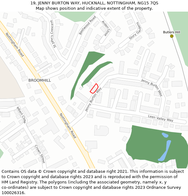 19, JENNY BURTON WAY, HUCKNALL, NOTTINGHAM, NG15 7QS: Location map and indicative extent of plot