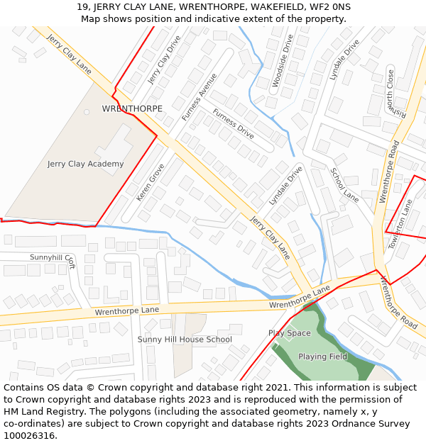 19, JERRY CLAY LANE, WRENTHORPE, WAKEFIELD, WF2 0NS: Location map and indicative extent of plot